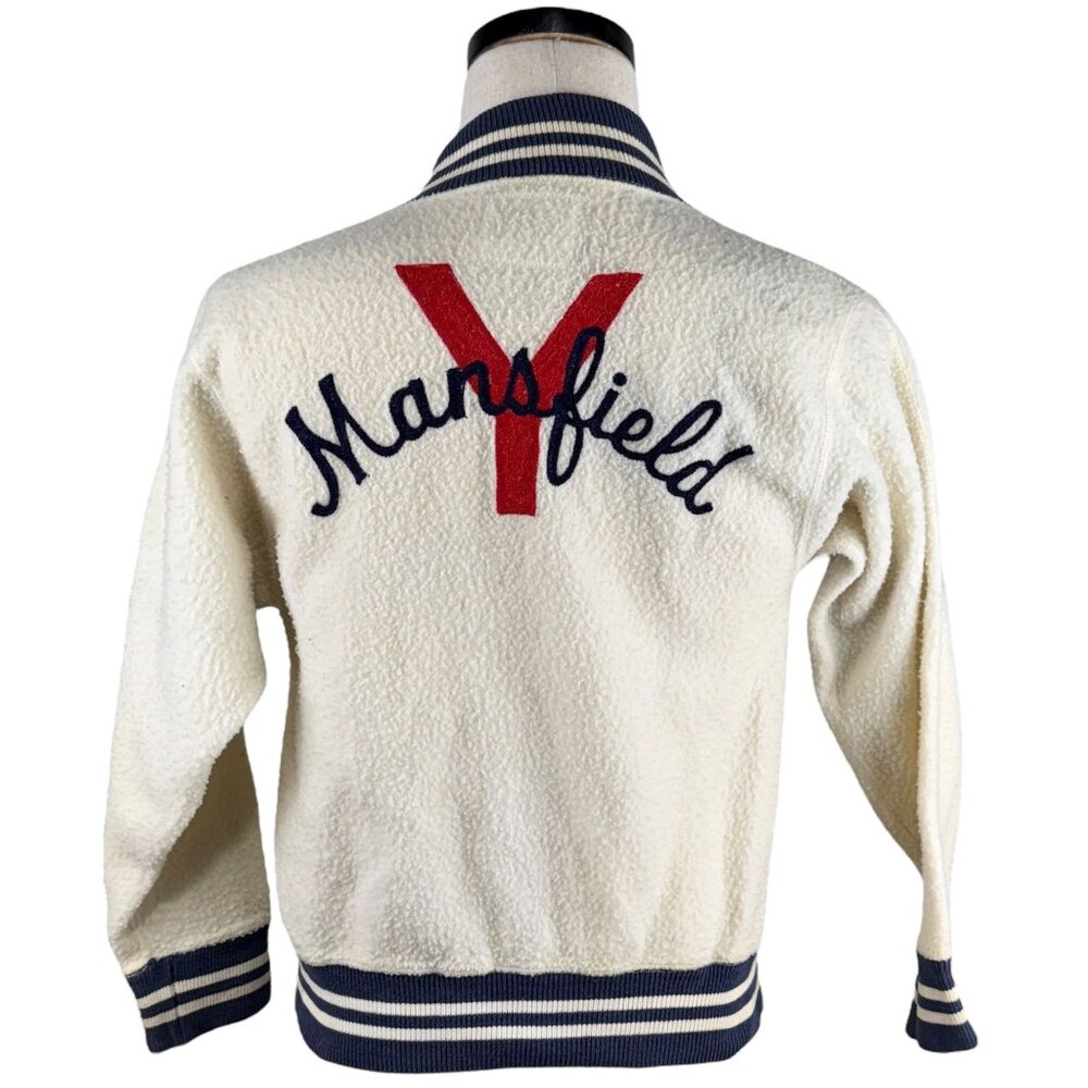 Vintage 1960s Champion Knitwear Mansfield YMCA Varsity Jacket XS White & Navy